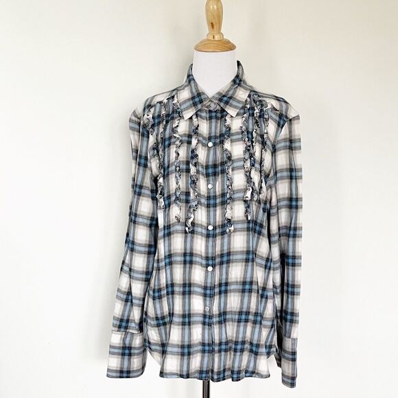 Blue Plaid Seven Western Shirt with pearl snap buttons - Picture 1 of 6